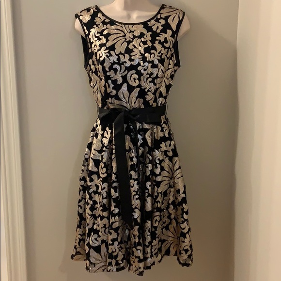 Betsy Adams black dress with gold sequins size 4 - Picture 1 of 8